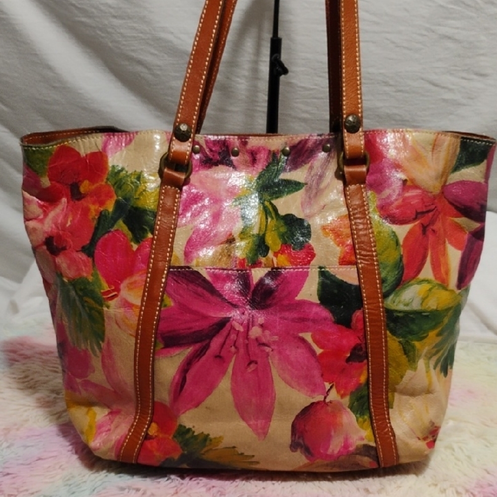 SALE! Patricia Nash Benvenuto Smooth Floral Leather Tote Hardly Used - Picture 5 of 16